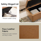 41" Faux Leather Storage Ottoman, Stitch Tufted Rectangle Upholstered End of Bed Storage Bench, Entryway Large Couch Ottoman with Wooden Legs, Light Brown