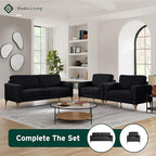 Studio Living® Matthew 39.8" Arm Chair, Mid-Century Modern, Pocket Coil Comfort, Metal Brushed Bronze Legs, Chenille Fabric, Black