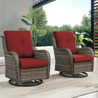 HUMMUH 5 Pieces Patio Furniture Set Wicker Outdoor Sectional Sofa with Swivel Rocking Chairs,Patio Ottomans