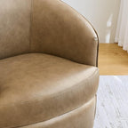 CHITA Genuine Leather Swivel Barrel Chair, Modern Comfy FSC Certified Upholstered Leather Accent Chair for Living Room, Fully Assembled, Mocha