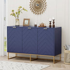 Scurrty 31.5'' Navy Blue Sideboard Cabinet, 3-Door Buffet with Adjustable Shelf & Herringbone Design, Versatile Storage Cabinet for Kitchen, Living Room & Entryway