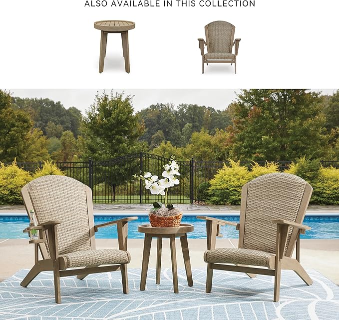 Signature Design by Ashley Bradstreet Bay Casual Weather Resistant Eucalyptus Wood Outdoor End Table with Slatted Top, Light Brown