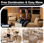 106" Cloud Sectional Couch with L-Shape Chaise & Ottoman, No Assembly Modular Sofa, Deep Seat Corduroy Boneless Couched for Living Room (Camel Stripe Corduroy, Left Facing Chaise with Ottoman)