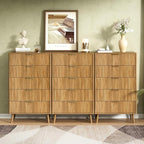 CARPETNAL Fluted 5 Drawers Dresser for Bedroom, 45" Tall Wooden Chest of Drawers with Rounded Corners, Gold Handles, Modern Storage Organizer for Bedroom, Hallway (Walnut)