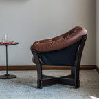 Mid-Century Modern Leather Lounge Chair, Solid Wood Frame, Comfortable upholstered Sofa Armchair