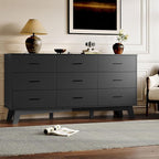 Dresser for Bedroom with 9-Drawer, 59" Wide Modern Chest of Drawers with Metal Handles, X-Shape Base & Adjustable Center Leg, Anti-Tip Closet Organizers and Storage