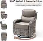 Swivel Patio Chairs Set of 2 with 6" Thick Cushion - Wicker Outdoor Swivel Rocker Patio Chairs, High Back Comfortable Outdoor Glider Chairs 360° Rotation Glider Gray Wicker - Gray Cushion