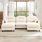 107" U Shaped Couch for Living Room, Comfy Chenille Fabric Cloud Sectional Couch, Modern Upholstered Deep Seat Sofa with Pillow and 2 Movable Ottoman, Oversized 3 Seater Sectional Sofa, Beige