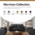 SIMPLIHOME Morrison 72-inch Wide Sofa in Lead Black Genuine Leather, Mid-Century Modern-Style Loveseat for Living Room, Single Bench Cushion, Removable Back Cushions, 2 Bolster Pillows