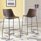 Signature Design by Ashley Centiar Urban Industrial 28.75" Pub Height Bucket Seat Barstool, 2 Count, Brown
