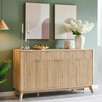 OKD Fluted Storage Cabinet with Drawers, 60" Morden Buffet Sideboard Coffee Bar Cabinet with 4 Doors and 3 Drawers for Dining Room, Living Room,Hallway (Natural Oak)