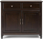 SIMPLIHOME Connaught SOLID WOOD 40 Inch Wide Traditional Entryway Storage Cabinet in Dark Chestnut Brown, For the Living Room, Entryway and Family Room