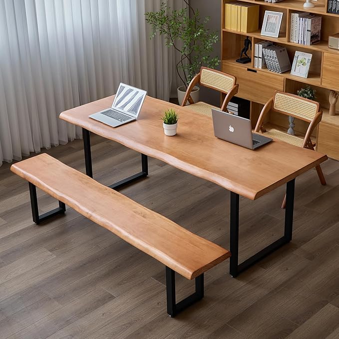 Stylish Brown Wooden Long Bench with Sturdy Metal Legs – Versatile Seating for Office, Restaurant, Living Room, and Meeting Room(Brown Bench,78.7in)