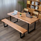 Stylish Brown Wooden Long Bench with Sturdy Metal Legs – Versatile Seating for Office, Restaurant, Living Room, and Meeting Room(Brown Bench,78.7in)