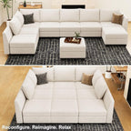 Belffin Large Modular Sectional Sofa Sleeper Sectional Couch with Storage Chenille Sectional Sofa Bed for Living Room, 9 Seats, Beige