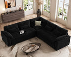 Belffin Large Modular Sectional Sofa with Double 61" Loveseat, Corduroy Corner Couch with 9" Soft Dual-Layer Seats Cushion for Living Room, Apartment, Small Sapce, Black