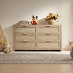 SICOTAS Rattan Dressers for Bedroom Set 2, Large 6 Drawer Dresser Long Chest of Drawers, Dresser Farmhouse TV Stand for Bedroom, Living Room, Closet (Reclaimed Light Oak, 2 Pieces)