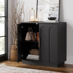 Sideboard Buffet Cabinet with Storage, Modern Accent Cabinet with Arched Doors & Shelf, 31.5" Modular Media Console, Minimalist Credenza for Living Room Kitchen Dining Room Entryway, Black