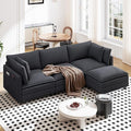 Vesgantti 109" L Shaped Cloud Sectional Couch, Comfy Corduroy Upholstered Modular Couches for Living Room, Modern 3 Seater Sectional Sofa with Ottoman Deep Seat, Dark Grey