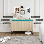 Fluted Sideboard Buffet Cabinet with Storage, 47" Wood Storage Cabinet with Doors and Adjustable Shelves LED Light, Modern Credenza for Kitchen, Dining Room, Living Room, Entryway, Oak