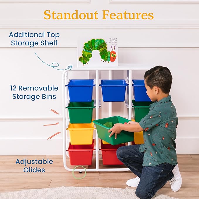 ECR4Kids 4-Tier Storage Rack with 12 Cubby Bins 4x3, Multipurpose Organization, Primary