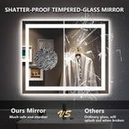 36x30 Inch LED Bathroom Mirror with Lights Front and Backlit Lighted Vanity Mirror for Bathroom Wall with 3 Colors Dimmable Anti-Fog Memory Shatter-Proof IP54 Waterproof Horizontal/Vertical