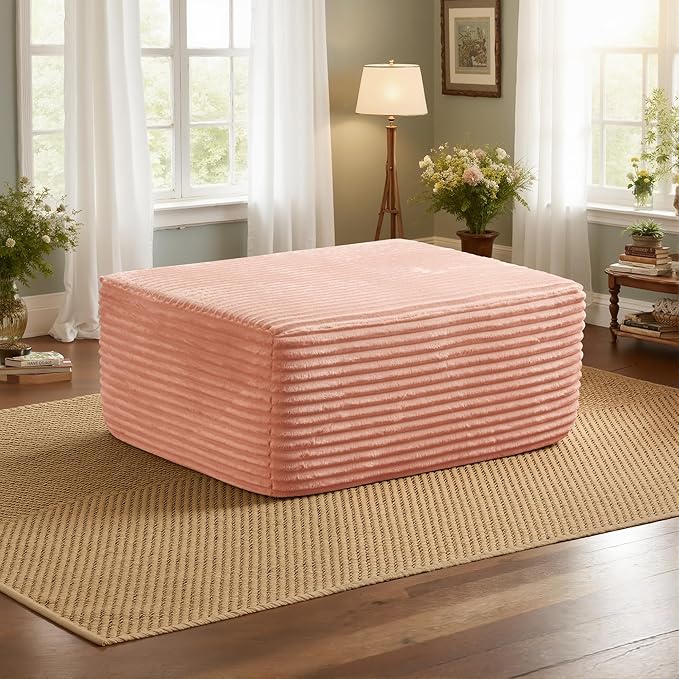 37.1" Ottoman for Couch, Plush Corduroy Memory Foam Ottoman Cloud Boneless Sectional Couch for Living Room Foot Stools No Assembly Require, Plush Corduroy,Pink