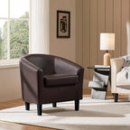 Yaheetech Leather Club Chair, Faux Leather Accent Chair, Modern Living Room Armchair with Wood Legs and Padded Seat for Bedroom Reception Room, Espresso