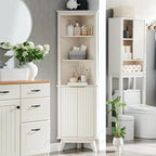 RedLemon 68" Tall Corner Cabinet, Modern Fluted Storage Cabinet with Faux Marble Top & Adjustable Shelves, Curved Profile Design, Space Saver for Bathroom, Living Room, Kitchen, Off White