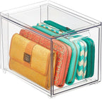 mDesign Plastic Closet Organizer Bin w/Pull Out Drawer - Slim Stackable Storage for Closet - Organization for Accessories, Bags, Totes, Small Linens, and More - Lumiere Collection - 2 Pack - Clear