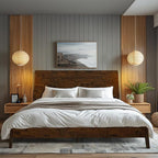 Acacia Serenity King Size Bed Frame, King Bed Frame with Headboard 800 lbs Capacity Natural Wood Bed All Mattress Support & No Box Spring Needed, Wood Slats Support Wooden BedFrame King, Walnut