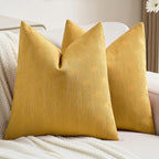 FUTEI Mustard Yellow Chenille Decorative Throw Pillow Covers 16x16 Inch Set of 2,Soft Cozy Striped Geometric Patterns Cushion Cases,Modern Home Decor for Couch Bed Living Room