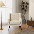 Accent Chair, Mid-Century Modern Fabric Chairs with Arms for Living Room, Comfy Upholstered Club Single Sofa Armchair for Bedroom Waiting Room with Solid Wood Frame (Fabric White, Set of 2)
