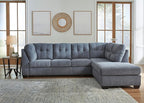 Signature Design by Ashley Marleton Contemporary Right-Arm Facing Tufted 2-Piece Sectional with Chaise and Loose Seat Cushions, Blue