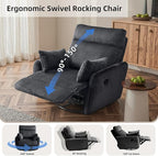 Swivel Recliner Chair for Adults, Corduroy Nursery Glider Rocking Chair, Armchair with 2 Pillows, Comfy High Back Reclining for Small Spaces, Nursery Bedroom Living Room (Corduroy Black, 1 Pack)
