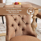 Linen Upholstered Dining Chairs Set of 4, Modern Style Kitchen Side Chairs with Nailhead Trim and Wood Leg, Metal Pulling Ring for Dining Room Living Room(Coffee,Set of 4)