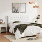 Tufted Upholstered Headboard Queen Size, Solid Wood Head Board with Metal Legs, Adjustable Height Bed headboard from 37" to 51" Fabric Headboard in Modern Button Design, White