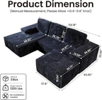 114" Glitter Cloud Sectional Couch with L-Shape Chaise & Ottoman, Modern Boneless Couches for Living Room, Fluffy Tufted Deep Seat Modular Sofa No Assembly (Blue Sparkly Velvet,Left Facing)