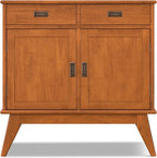 SIMPLIHOME Draper Solid Hardwood 36 inch Wide Mid Century Modern Entryway Storage Cabinet in Teak Brown for The Living Room, Entryway and Family Room