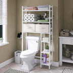 SMIBUY Over The Toilet Storage with Drawers, Large Bathroom Space Saver Organizer Rack, Freestanding Behind Toilet Stand with 6-Tier Shelf and Waterproof Feet Pad for Restroom, Laundry (White)