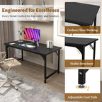 AZN Computer Desk, 47in Computer Desk, Gaming Office Desk w/Carbon Fiber Tabletop, Gaming Office Desk w/Sturdy Metal Frame, Home Office Desks w/Large Legroom for Game Work Study Writing, Black
