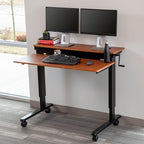 Stand Up Desk Store Crank Adjustable Two Tier Standing Desk with Heavy Duty Steel Frame (Black Frame/Teak Top, 48" Wide)