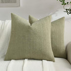 FUTEI Sage Green Chenille Throw Pillow Covers 16x16 Inch Set of 2,Soft Striped & Diamond Textured Cushion Cases,Modern Home Decor for Couch Living Room
