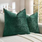 FUTEI Christmas Dark Green Flannel Throw Pillow Covers 26x26 Inch Set of 2,Soft Dimensional Textured Euro Pillow Shams,Modern Home Decor for Couch Living Room