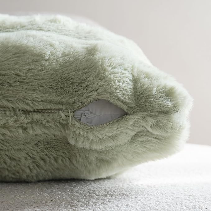 Neelvin Green Faux Fur Cozy Soft Double-Sided Decorative Throw Pillow Covers 12x20 inch Set of 2,Velvet Pillowcase Cushion Case for Sofa Couch