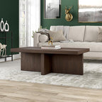 Henn&Hart 44" Rectangular Wood Pedestal Low-Profile Coffee Table for Living Room, Family Room, or Office, Alder Brown