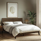 Acacia Serenity Queen Bed Frame with Headboard Natural Wood Bed, Scandinavian Signature High Headboard Compatible with All Mattress Types, 30 Mins Assembly Wood Slats Support Bedroom Furniture, Walnut