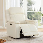 Watson & Whitely Genuine Leather Electric Recliner Chairs for Adults, Lay Flat Recliner with Power Headrest & Chargers for Living Room, Cream