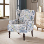 HUIMO Living Room Chair Upholstered High Back Armchair Retro Printed Wingback Chair in Linen for Bedroom & Study Comfy Accent Sofa Chair Reading Chair Holds 300lbs (Navy Blue) (2, Blue Floral-2PCS)