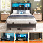 Aheaplus Headboard for Twin Size Bed with Storage, Upholstered Headboards with Outlets, USB Ports and LED Light, Reversible Twin Size Head Board, Height Adjustable, Comfortable Headboard, Black